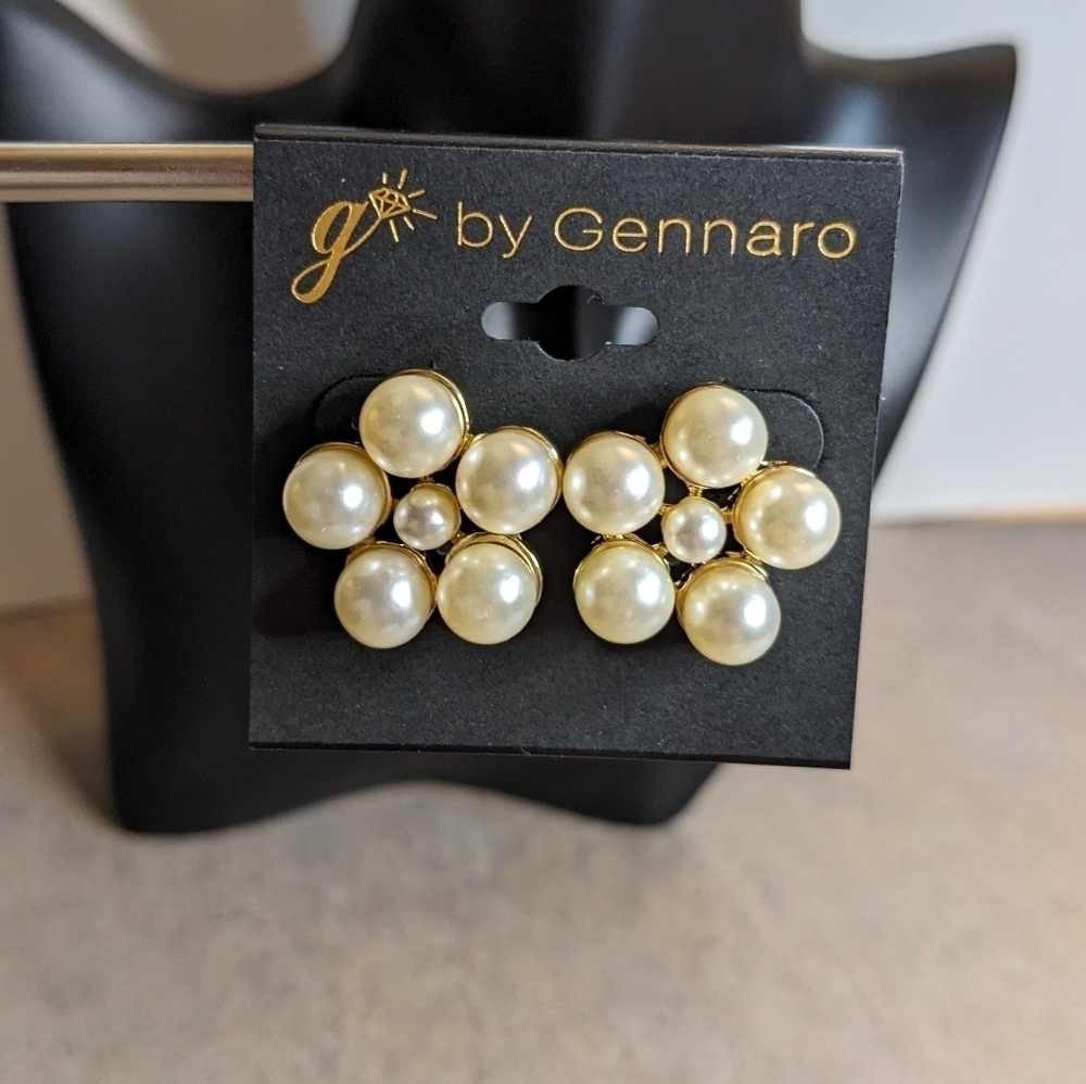 g by Gennaro Gold Tone Simulated Pearl Floral Statement Earrings - Picture 5 of 5